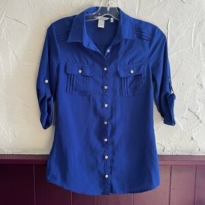 H&m Royal Blue Roll Tab Sleeve Blouse Size 4